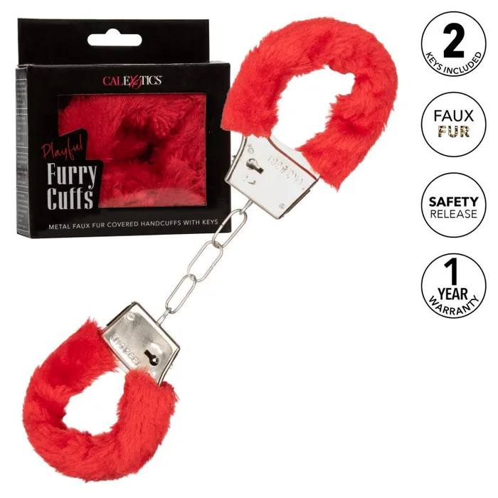 CalExotics Restraints | Playful Furry Cuffs - Red CalExotics Restraints | Playful Furry Cuffs - Red