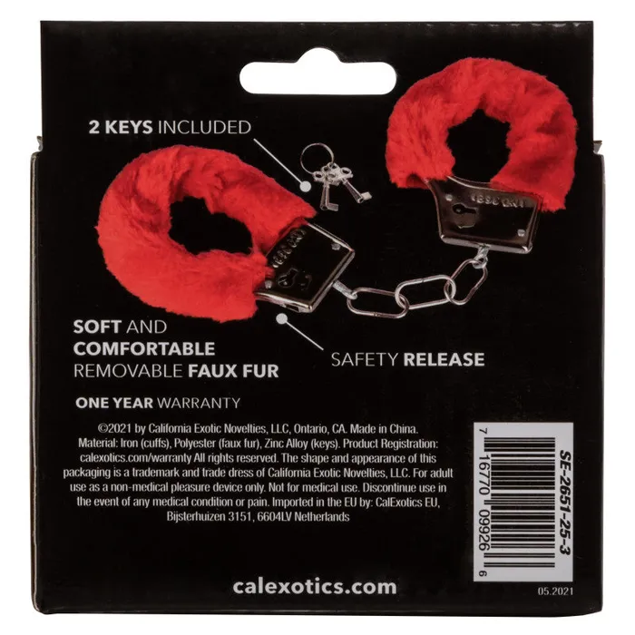 CalExotics Restraints | Playful Furry Cuffs - Red CalExotics Restraints | Playful Furry Cuffs - Red