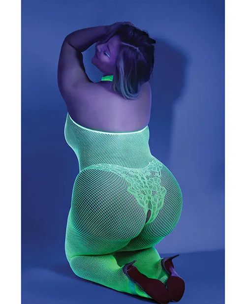 Fantasy Lingerie Dildos | Glow Moonbeam Crotchless Bodystocking Neon Green Q/s