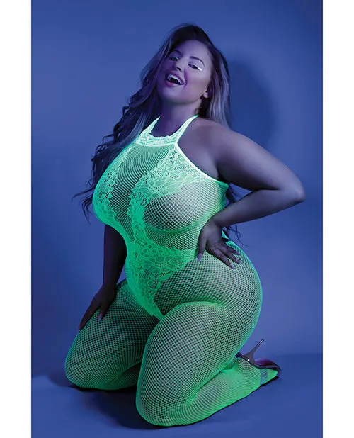Fantasy Lingerie Dildos | Glow Moonbeam Crotchless Bodystocking Neon Green Q/s
