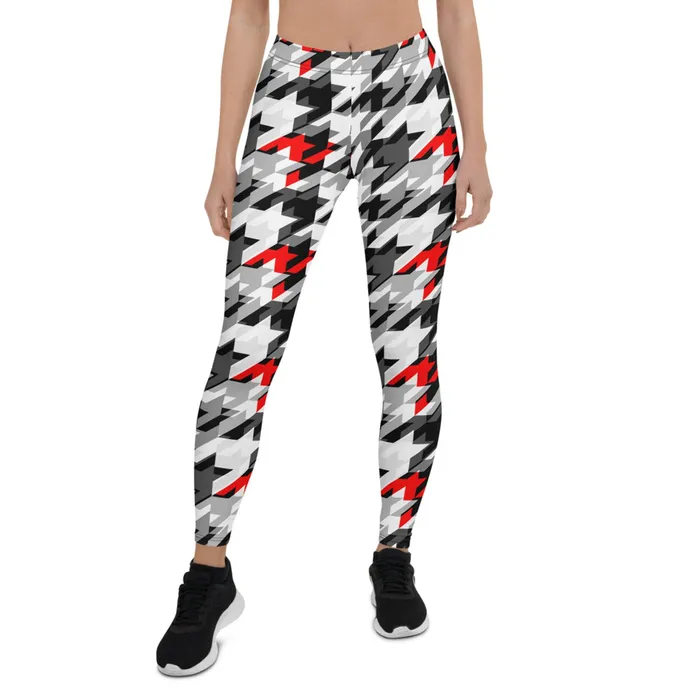 Maroon Sooty Vibrators Womens Sports Houndstooth Leggings
