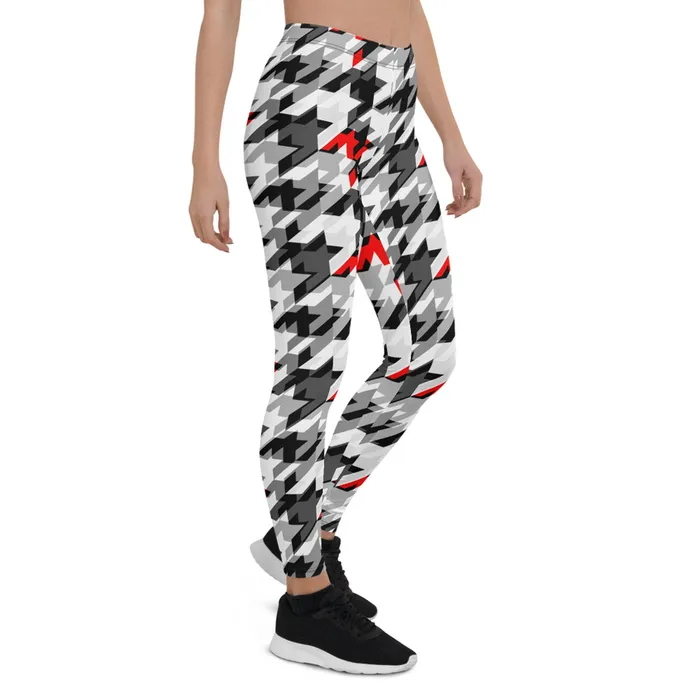 Maroon Sooty Vibrators | Womens Sports Houndstooth Leggings