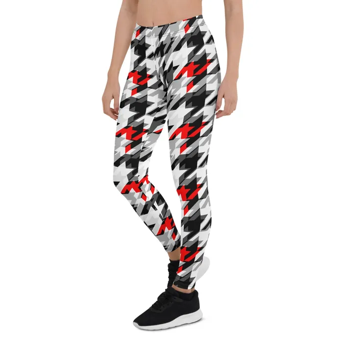 Maroon Sooty Vibrators | Womens Sports Houndstooth Leggings