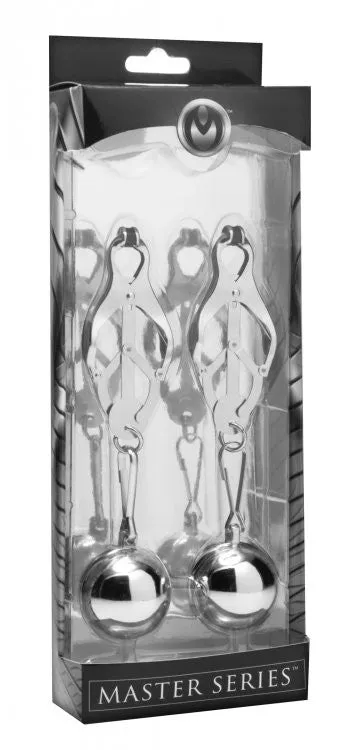 XR Brands Master Series Deviant Monarch Weighted Nipple Clamps | Female Sex Toys XR Brands Master Series Deviant Monarch Weighted Nipple Clamps | Female Sex Toys