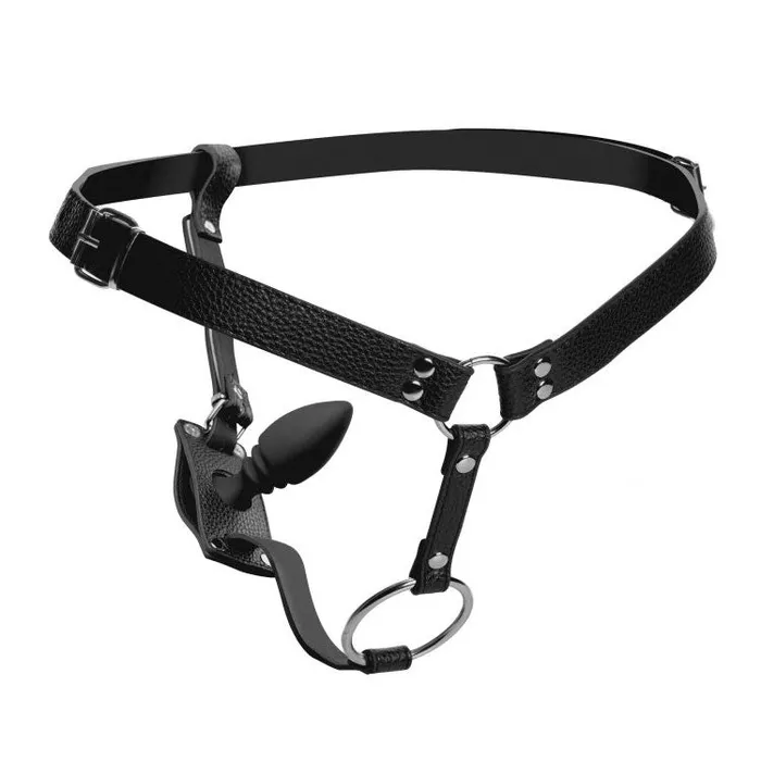 XR Brands Strict Male Cock Ring Harness with Silicone Anal Plug Male Sex Toys
